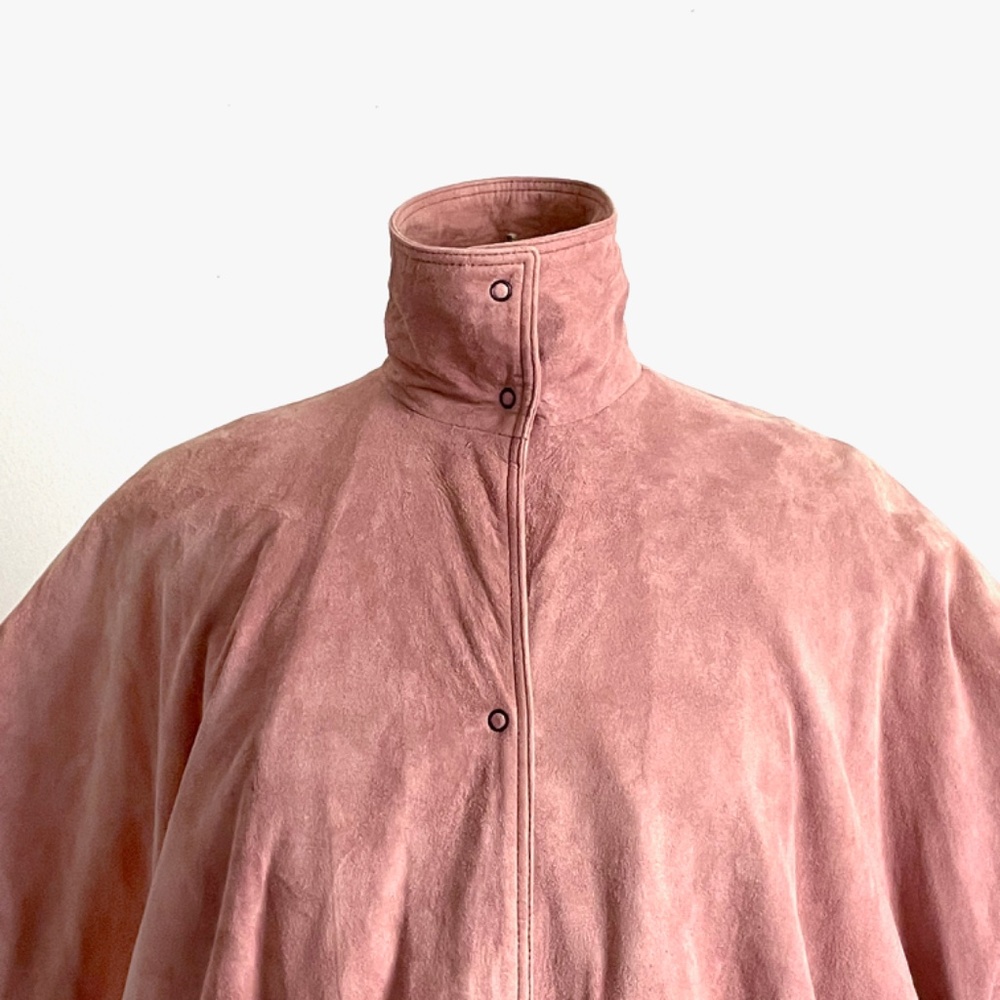 Fendi Jacket Batwing Sleeve Long Cocoon Duster Rose Pink Suede Leather Rare - Picture 4 of 17